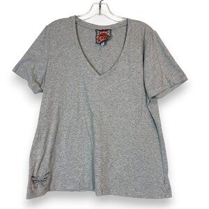 Johnny Was Knit Shirt V-Neck Gray Embroidery Butterfly Top T-Shirt Medium